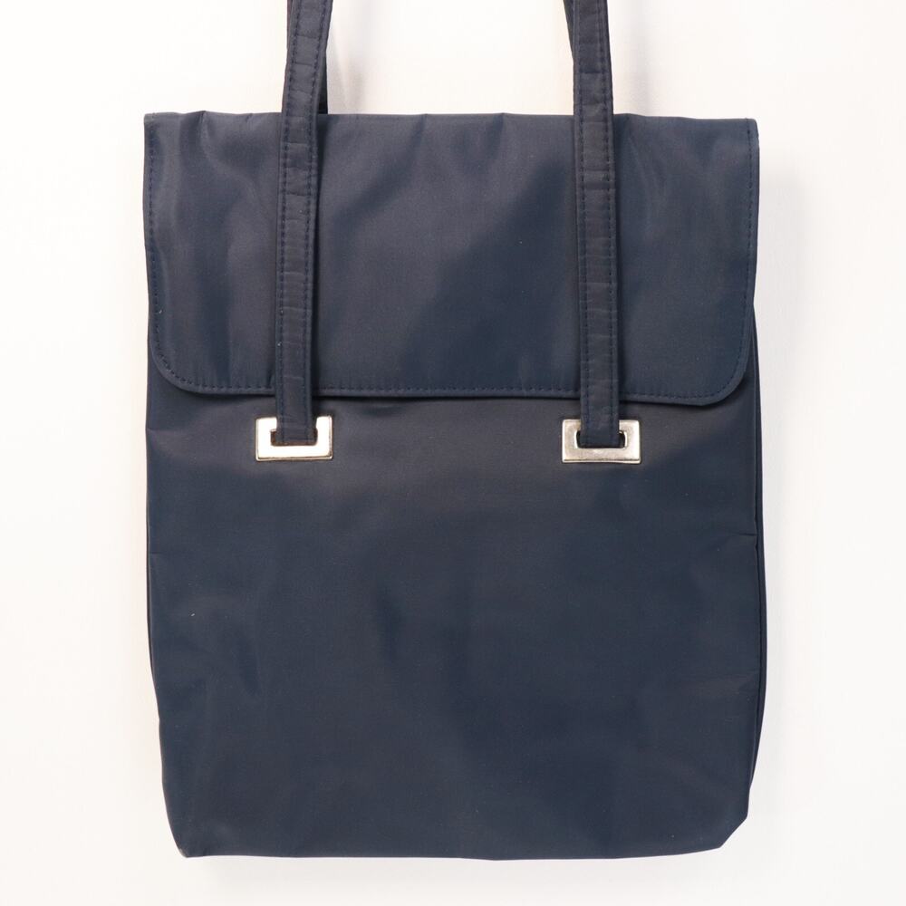 Classic Tote Shoulder Handbag Women M Navy Blue Nylon Double Straps Bag